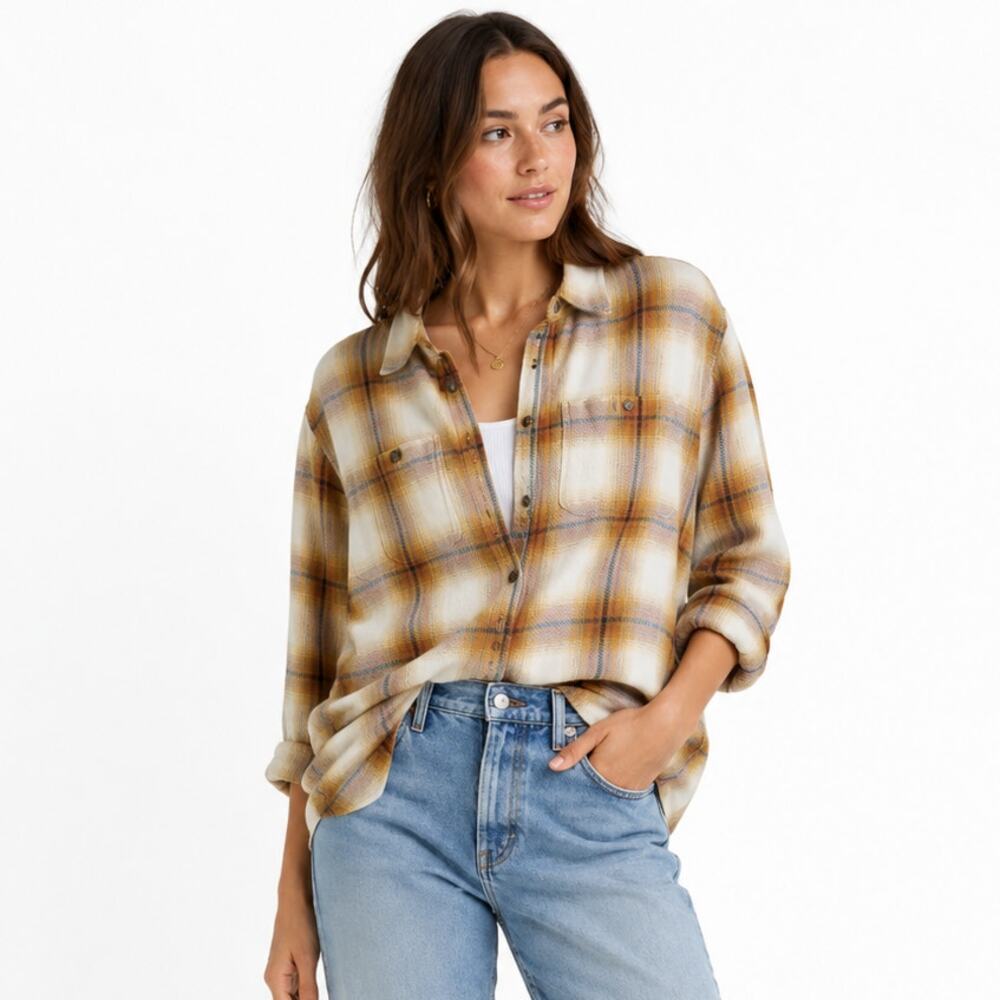 Madewell Yellow Tan Plaid Button-Up Shirt